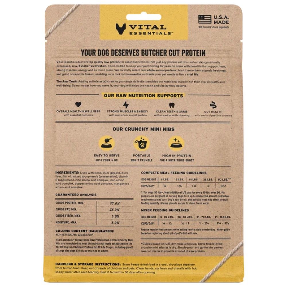 Vital Essentials, Freeze-Dried Raw Duck Entree Mini Nibs, 5.5 oz