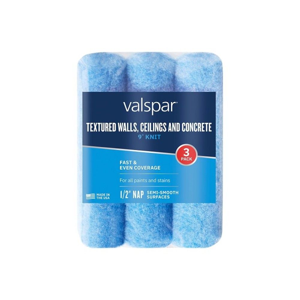 Valspar, 9" x 1/2" Textured Walls, Concrete & Decks Knit Roller Cover, 3 pk