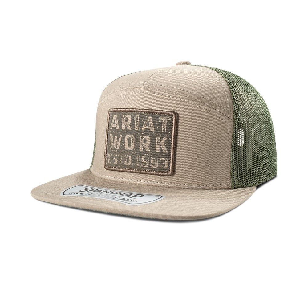 Ariat, Men's Tan Ariat Work Brickyard Patch Snapback Cap