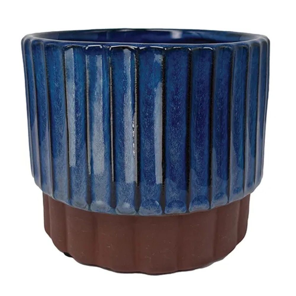 Border Concepts, Deep Sapphire & Umber Terracotta Lila Pedestal Pot