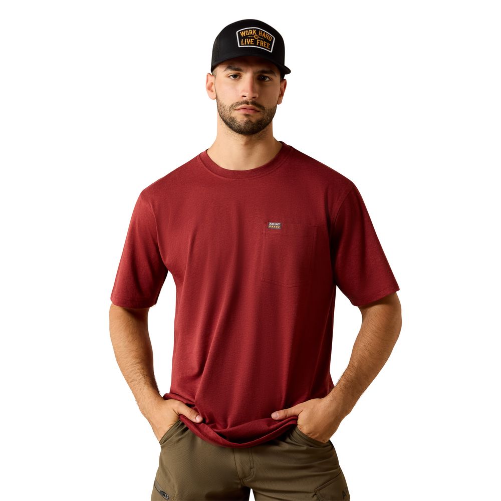 Ariat, Men's Brandy Snifter Heather Rebar Cotton Strong Standard Pocket T-Shirt