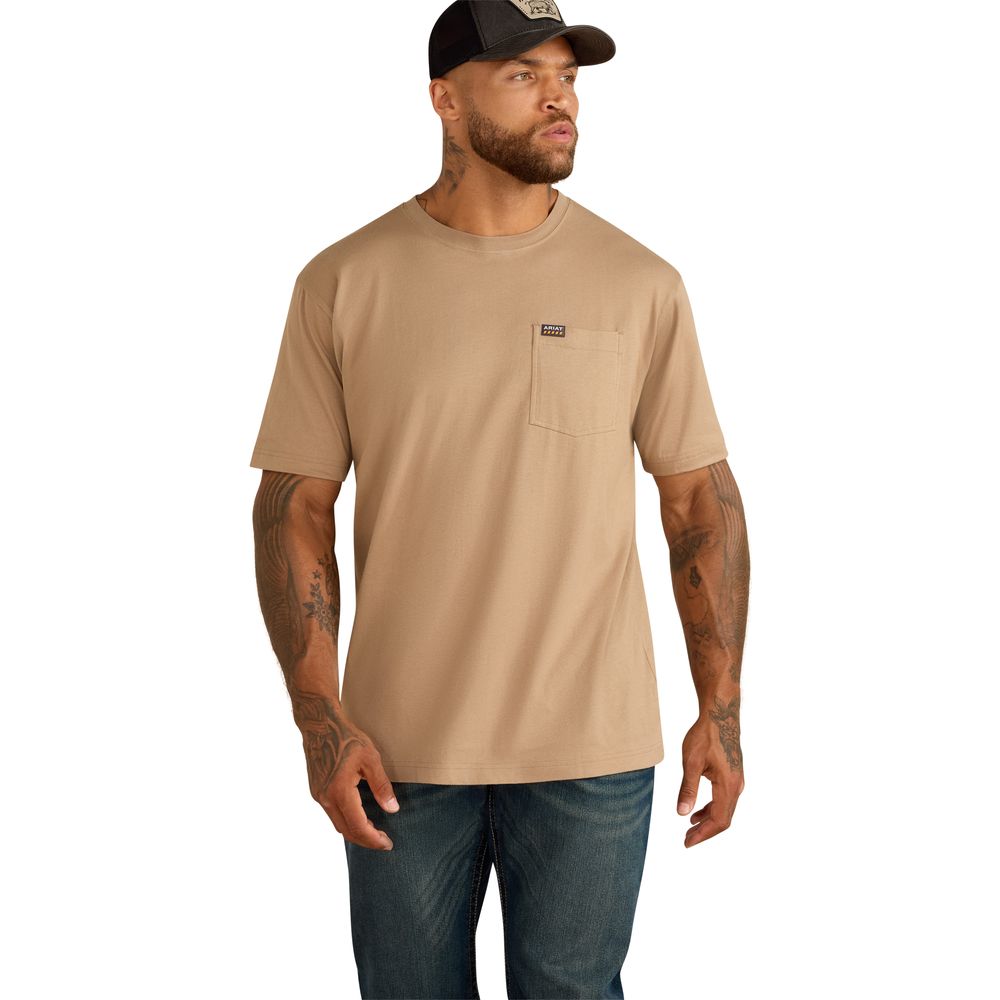 Ariat, Men's Greige Rebar Cotton Strong Standard Pocket T-Shirt