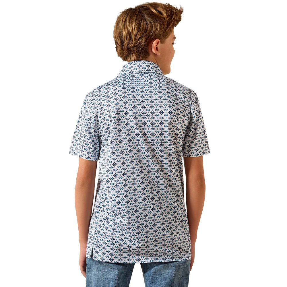 Ariat, Boy's White Southwest Space All Over Print Polo