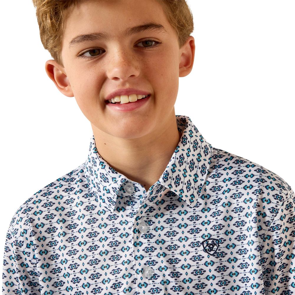 Ariat, Boy's White Southwest Space All Over Print Polo