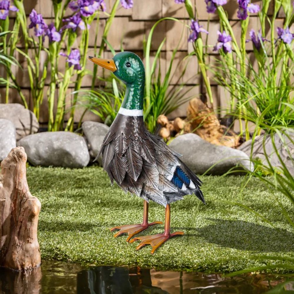 Evergreen, 16" Plow & Hearth Metal Mallard Duck Garden Statue