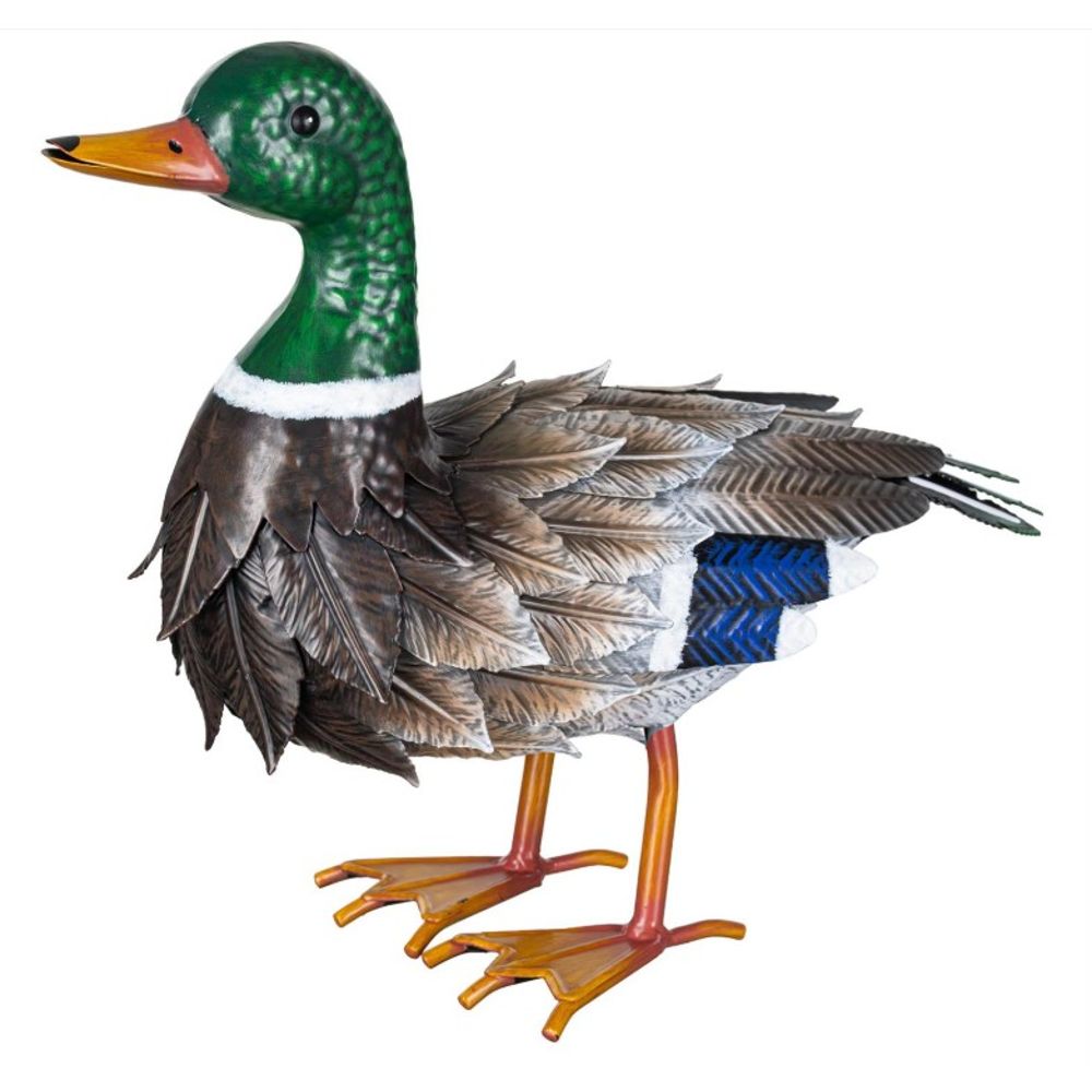 Evergreen, 12.5" Metal Mallard Duck Garden Statue