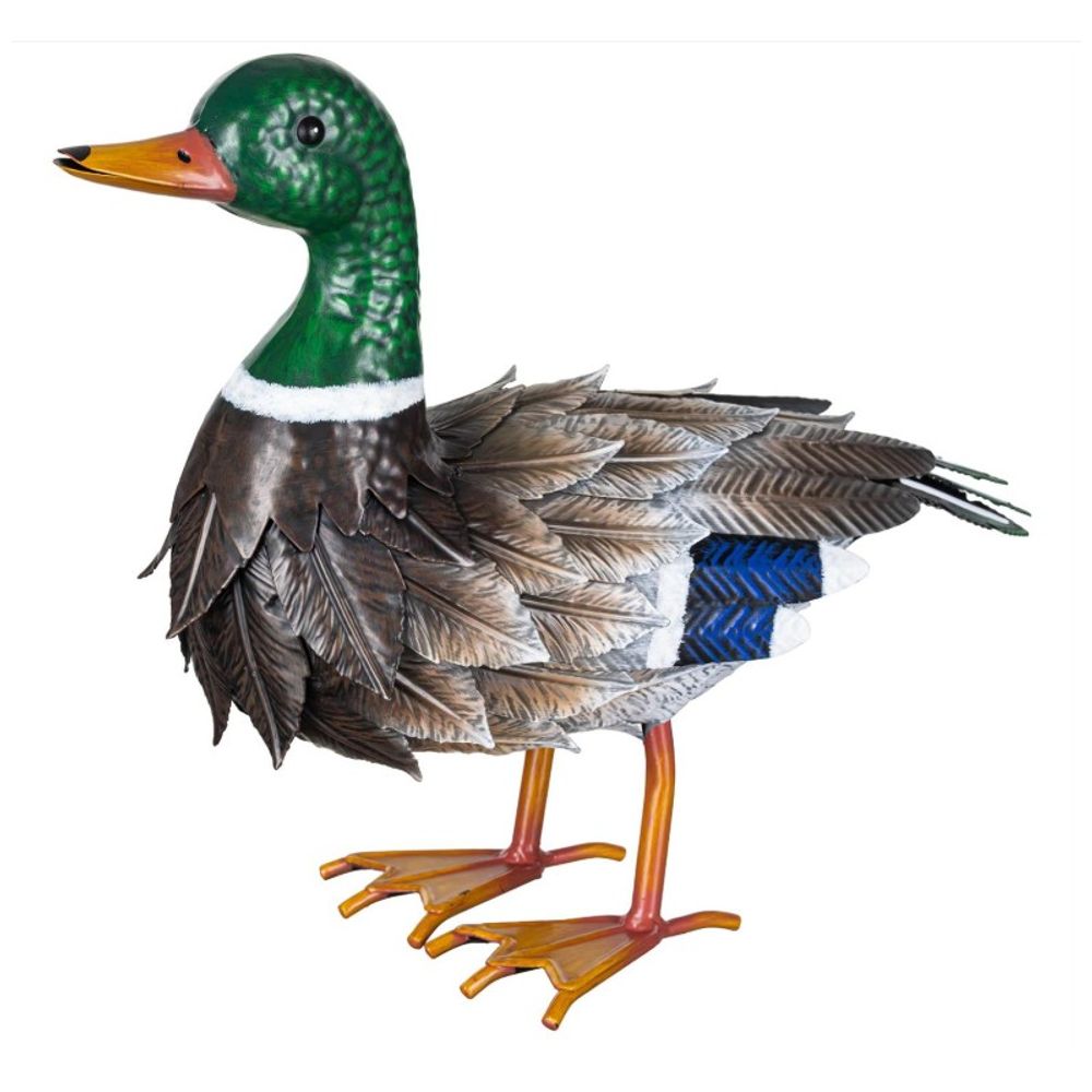 Evergreen, 12.5" Metal Mallard Duck Garden Statue