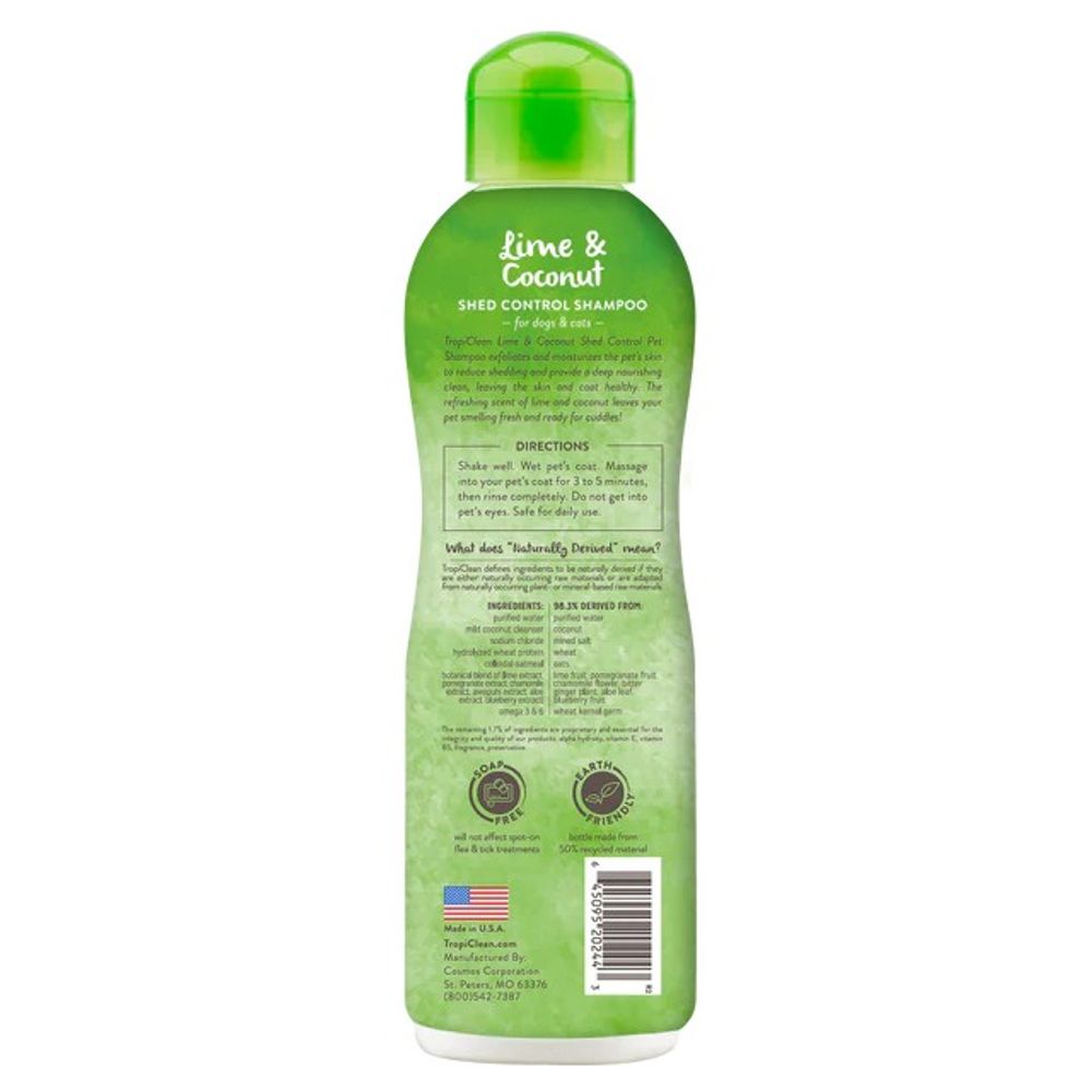 Tropiclean, Lime & Coconut Shed Control Shampoo for Pets, 20 oz