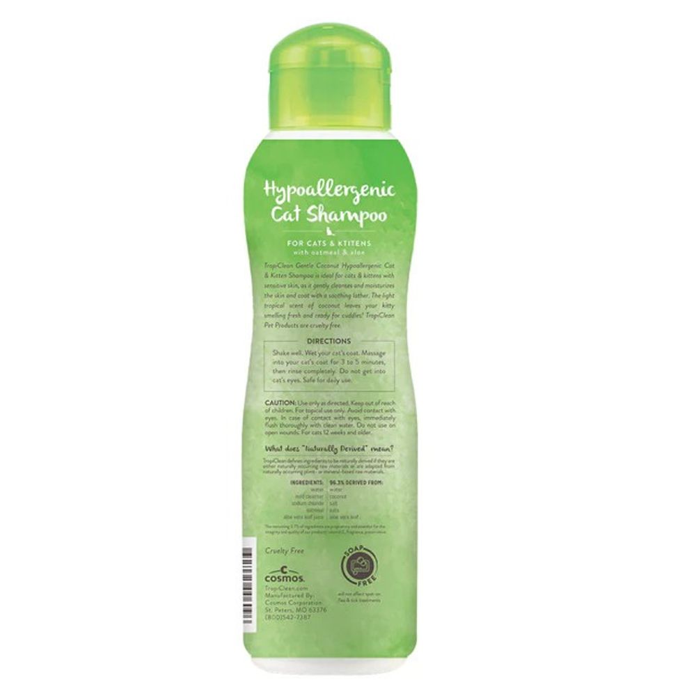 Tropiclean, Gentle Coconut Hypoallergenic Cat & Kitten Shampoo, 12 oz