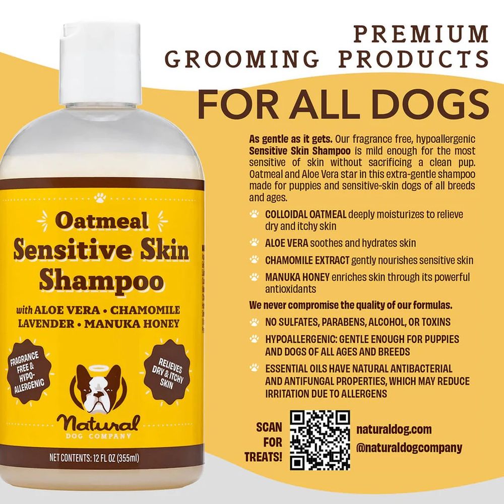 Natural Dog Company, Oatmeal Sensitive Skin Dog Shampoo, 12 oz