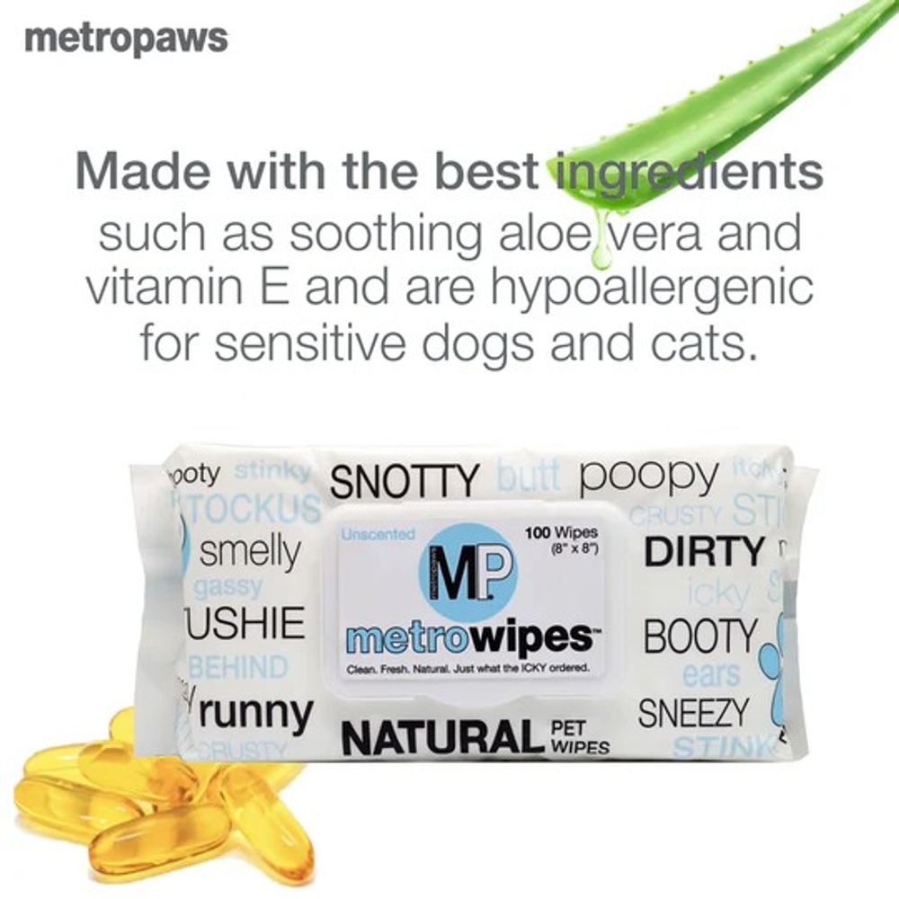 Metro Paws, Natural Unscented Pet Wipes, 100 ct