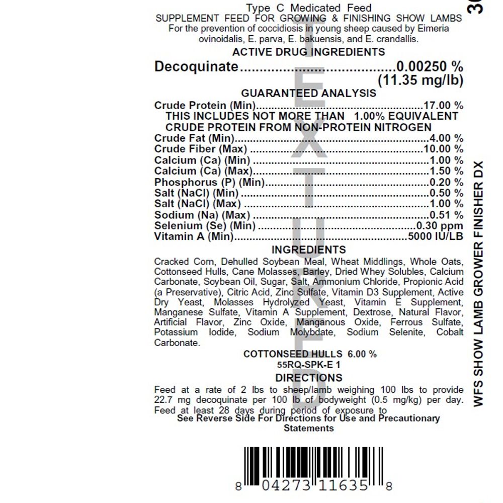 WFS, Show Lamb Grower Finisher DX Medicated, 50 lb