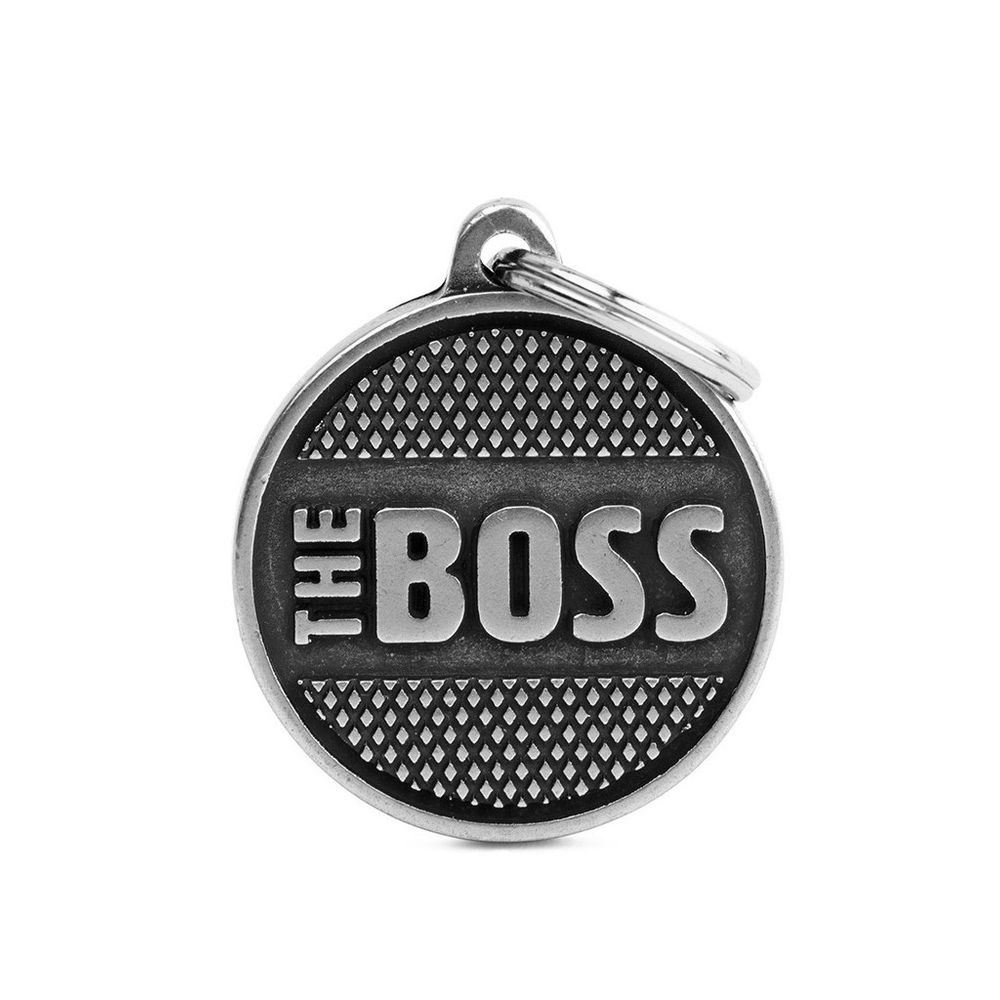 myfamily, Antique Silver Bronx Grande "The Boss" Diamonds Big Circle ID Tag