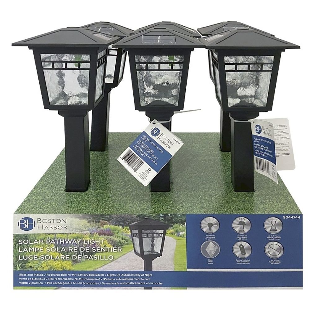 Boston Harbor, Black Nickel-Metal Plastic/Glass Solar Stake Light 