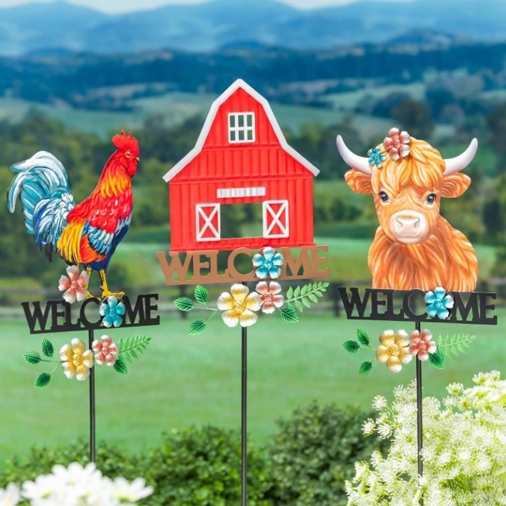 Evergreen, 36" Assorted Farm Welcome Garden Stake