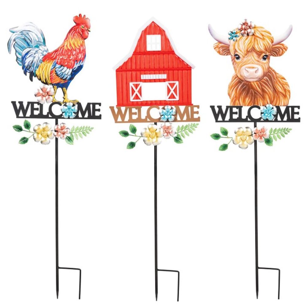 Evergreen, 36" Assorted Farm Welcome Garden Stake