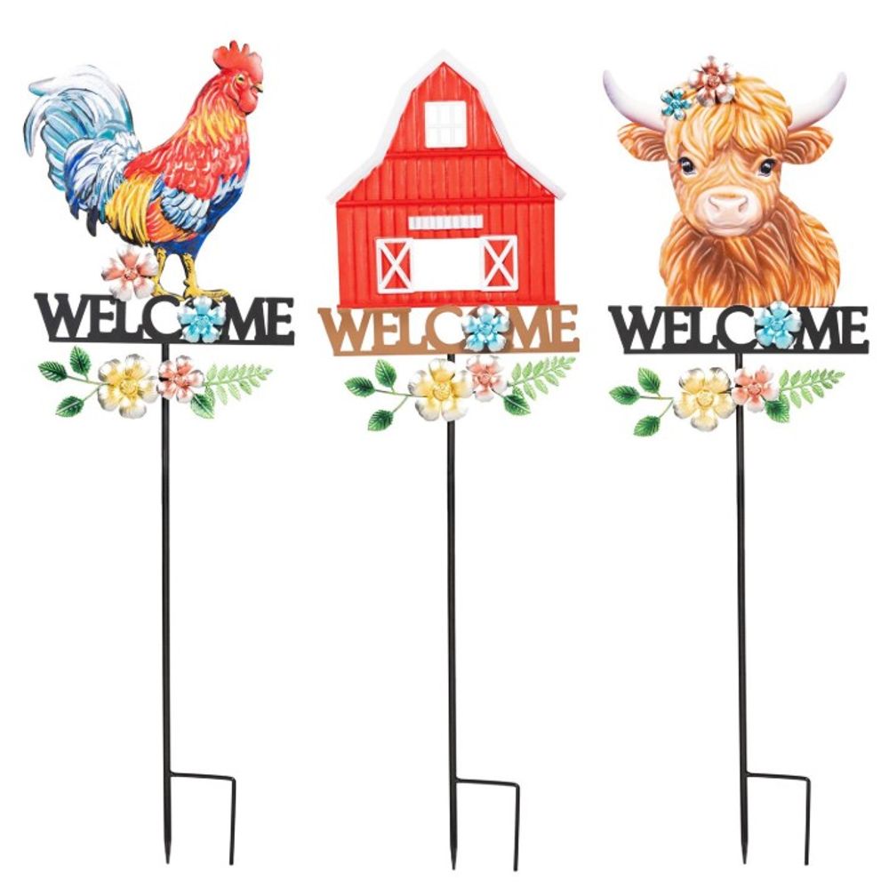 Evergreen, 36" Assorted Farm Welcome Garden Stake