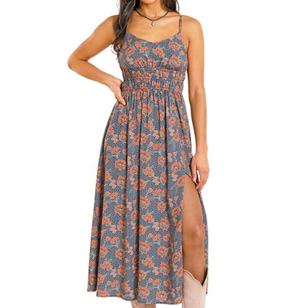 knee length dresses for ladies Fashion Solid Color Slim Fit Pleated Round Neck Long Sleeve Dress (Color: Blue, Size: S)