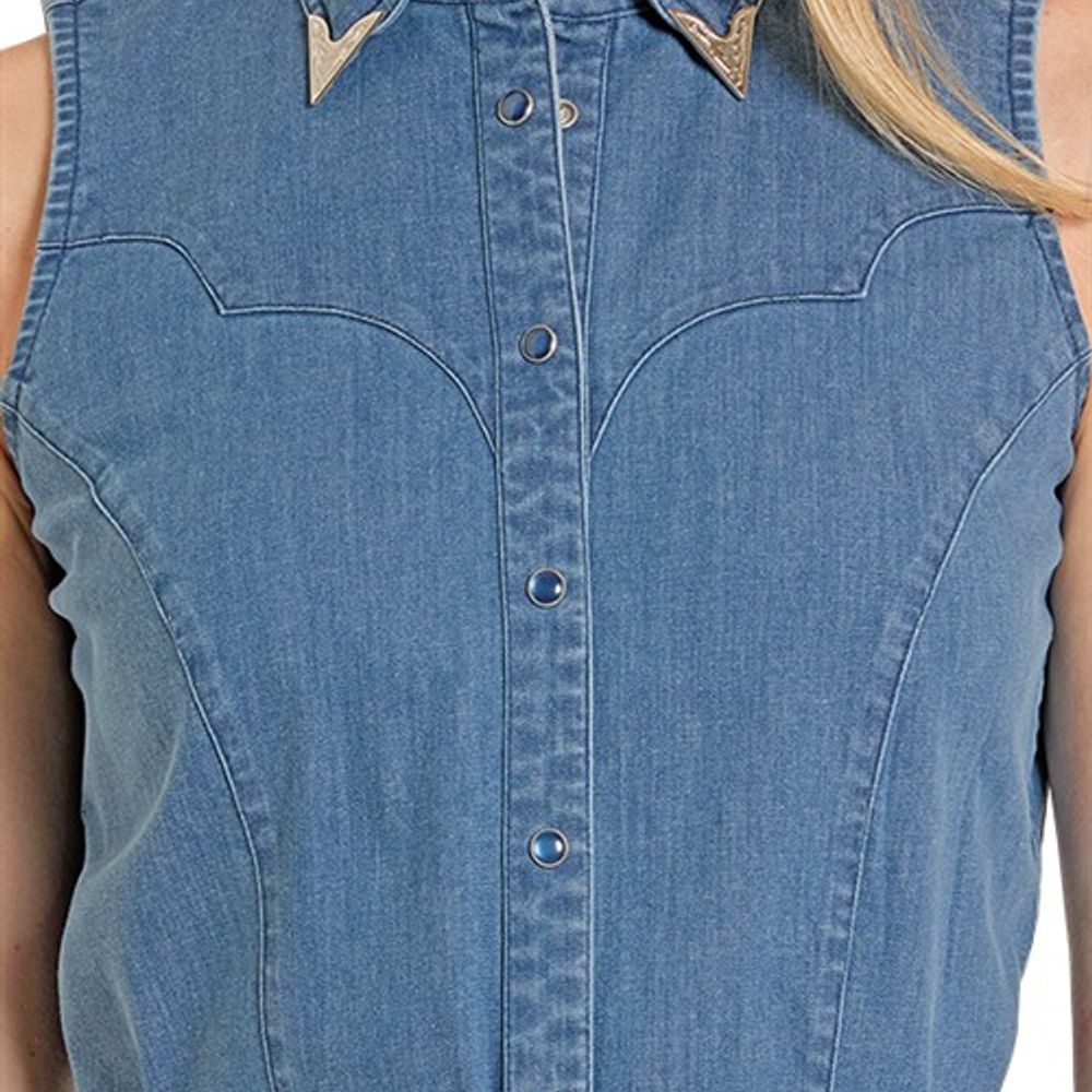 Panhandle, Ladies Blue Denim Snap Detailed Collar Shirt Dress