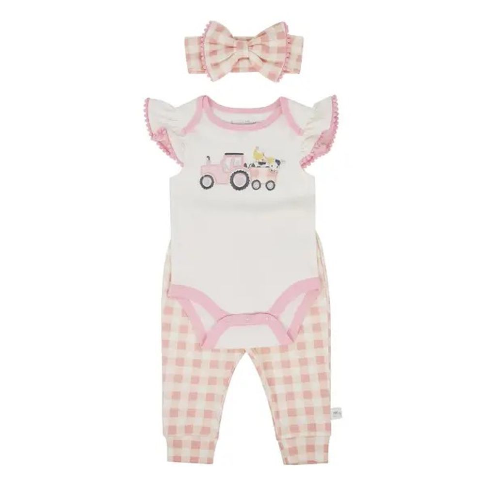 Rugged Bear, Pink Infant Tractor Jogger Set