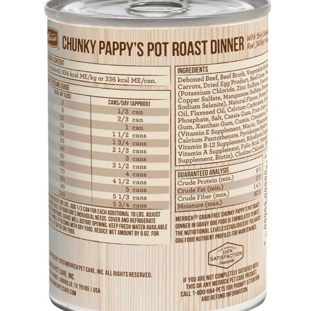 Merrick, Chunky Grain-Free Pappy's Pot Roast Dinner Dog Food, 12.7 oz