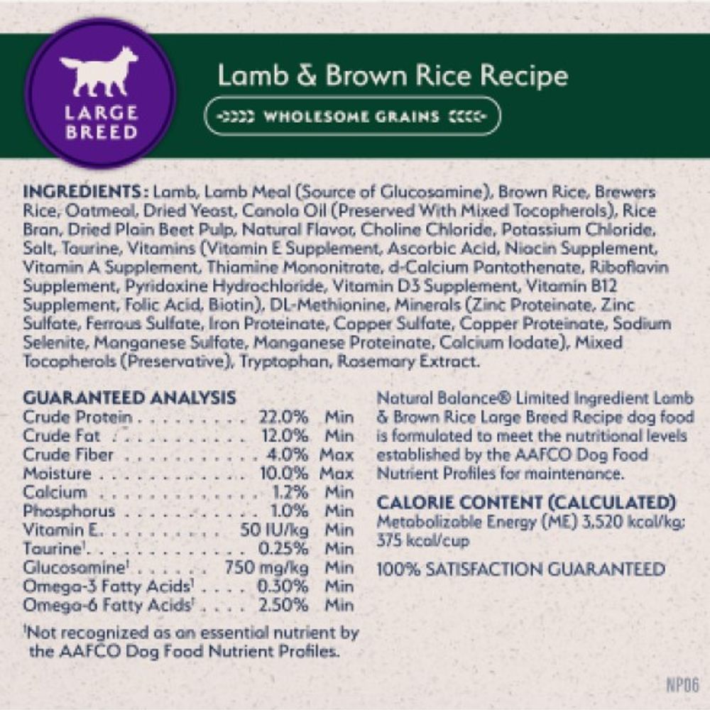 Natural Balance, Limited Ingredient Lamb & Brown Rice Large Breed, 26 lb