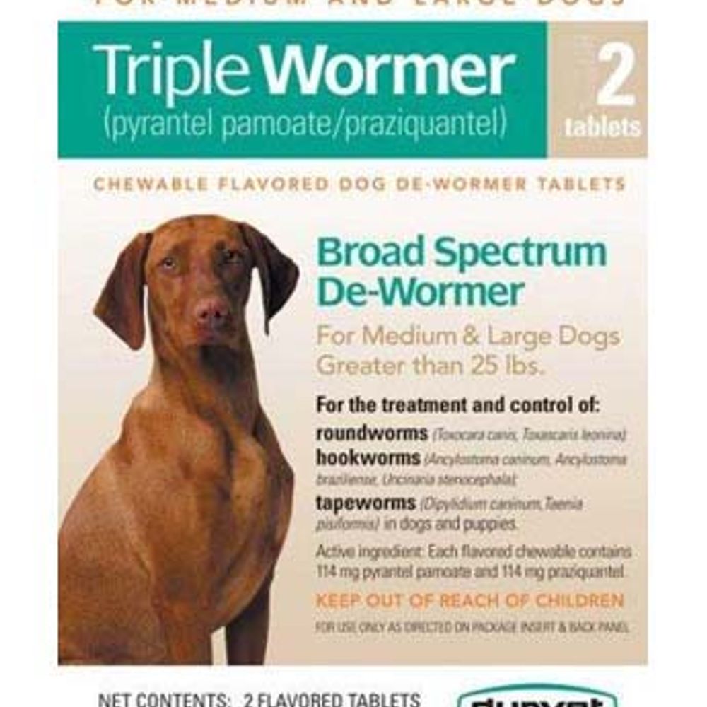 Durvet, Triple Wormer Broad Spectrum De-Wormer, For Medium & Large Dogs, 2 pk