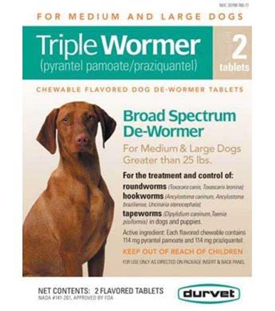 Durvet, Triple Wormer Broad Spectrum De-Wormer, For Medium & Large Dogs, 2 pk