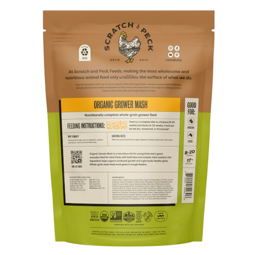 Scratch & Peck, Naturally Free Organic Grower Mash, 10 lb