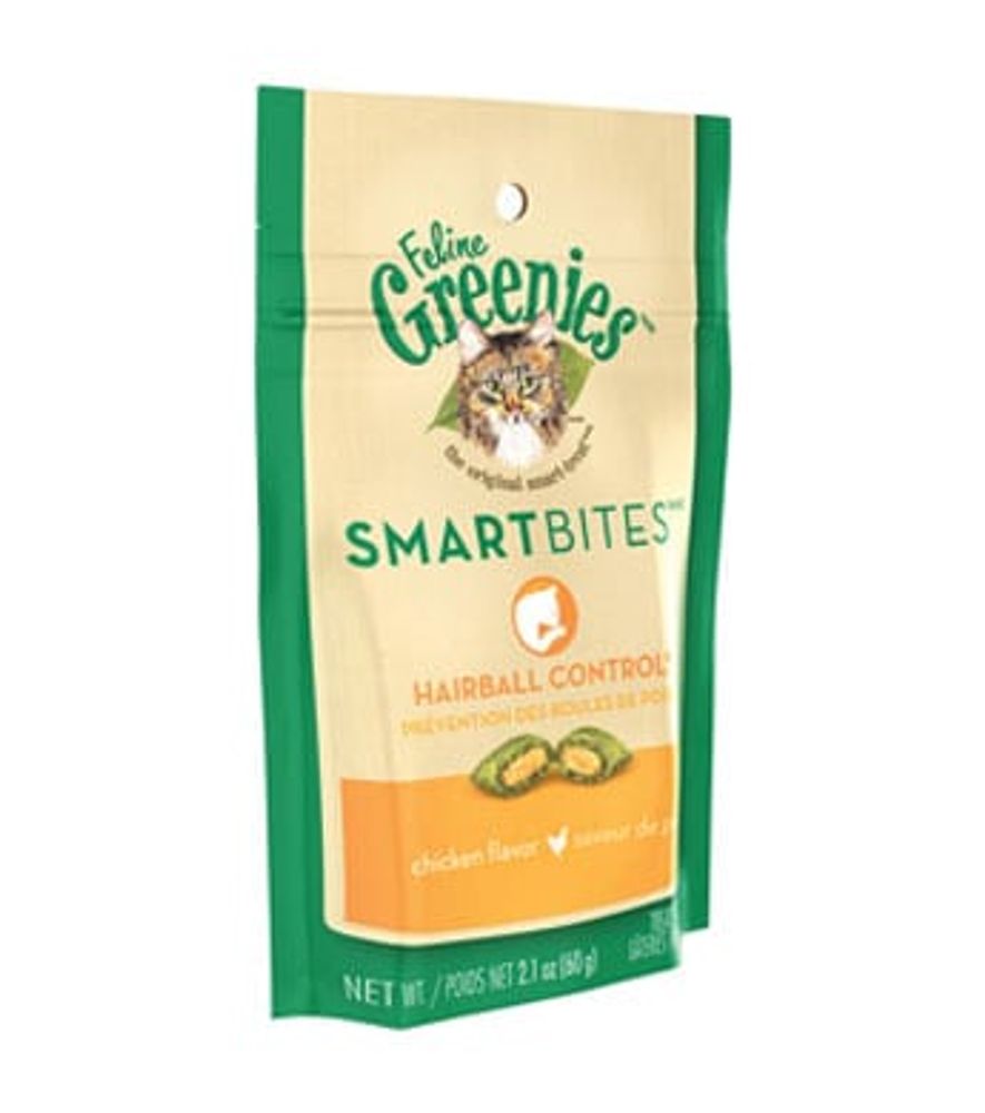 Greenies, Smart Bites Hairball Control Chicken Cat Treats, 2.1 oz