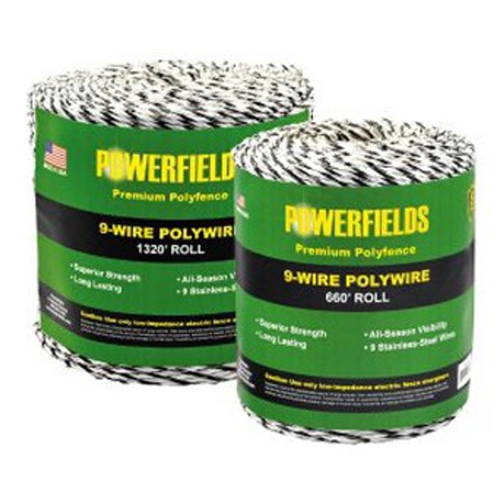 Powerfields 9 Polywire Black and White 1320 ft.