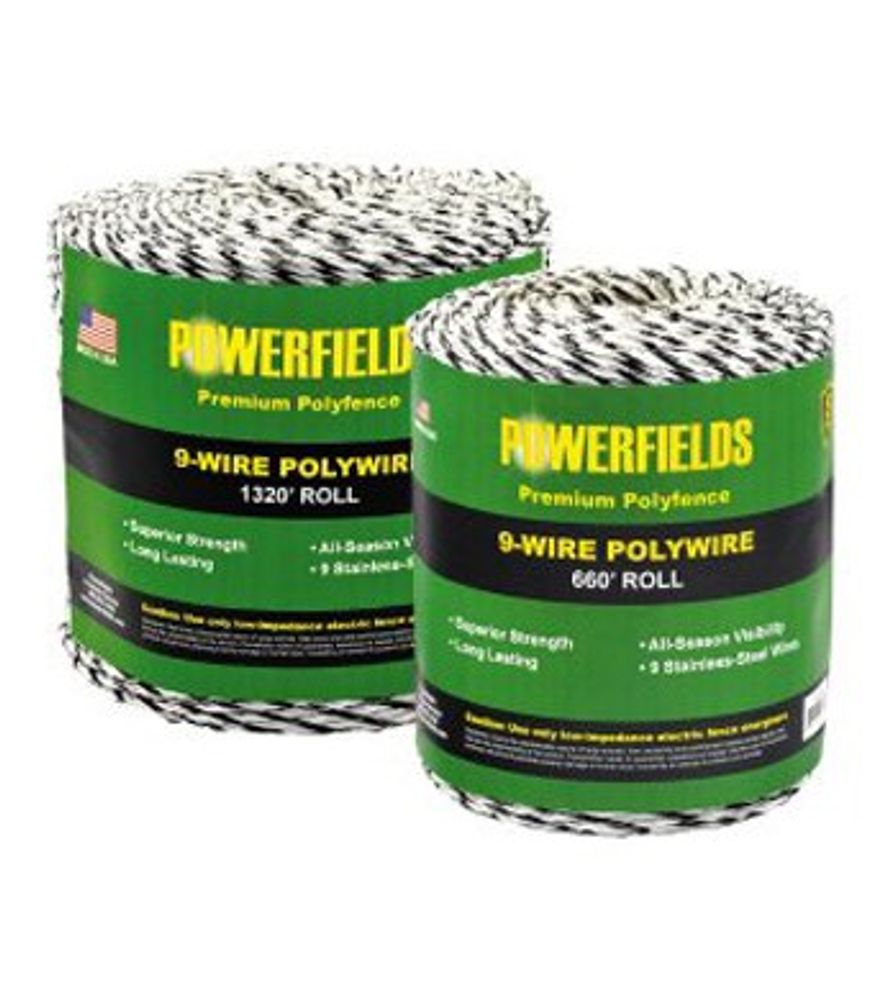 Powerfields 9 Polywire Black and White 1320 ft.