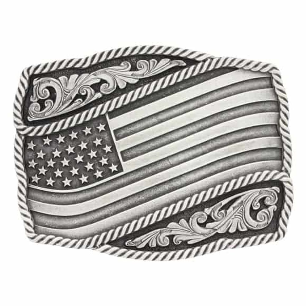 Montana Silversmiths Classic Impressions Waving American Flag Attitude Buckle, A590S