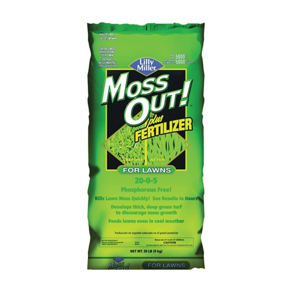 Moss Out Plus Fertilizer for Lawns, 20-0-5, 20 lbs.