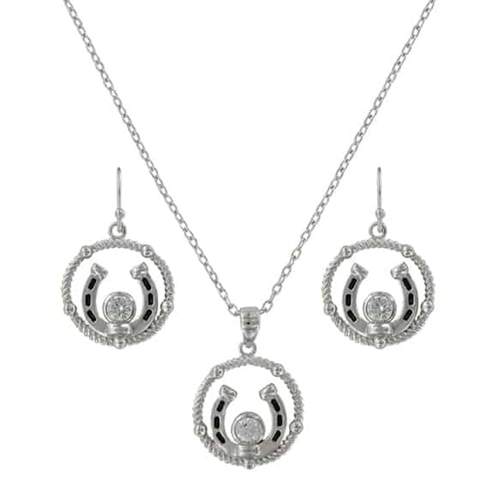 Montana Silversmiths Wreathed Horseshoe Treasure Jewelry Set, JS3877