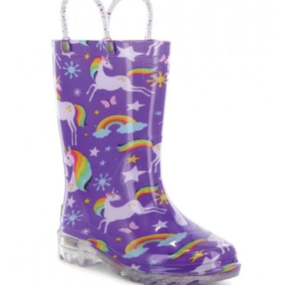 Western Chief, Girls Rainbow Unicorn Lighted PVC Rain Boot, 2412896B