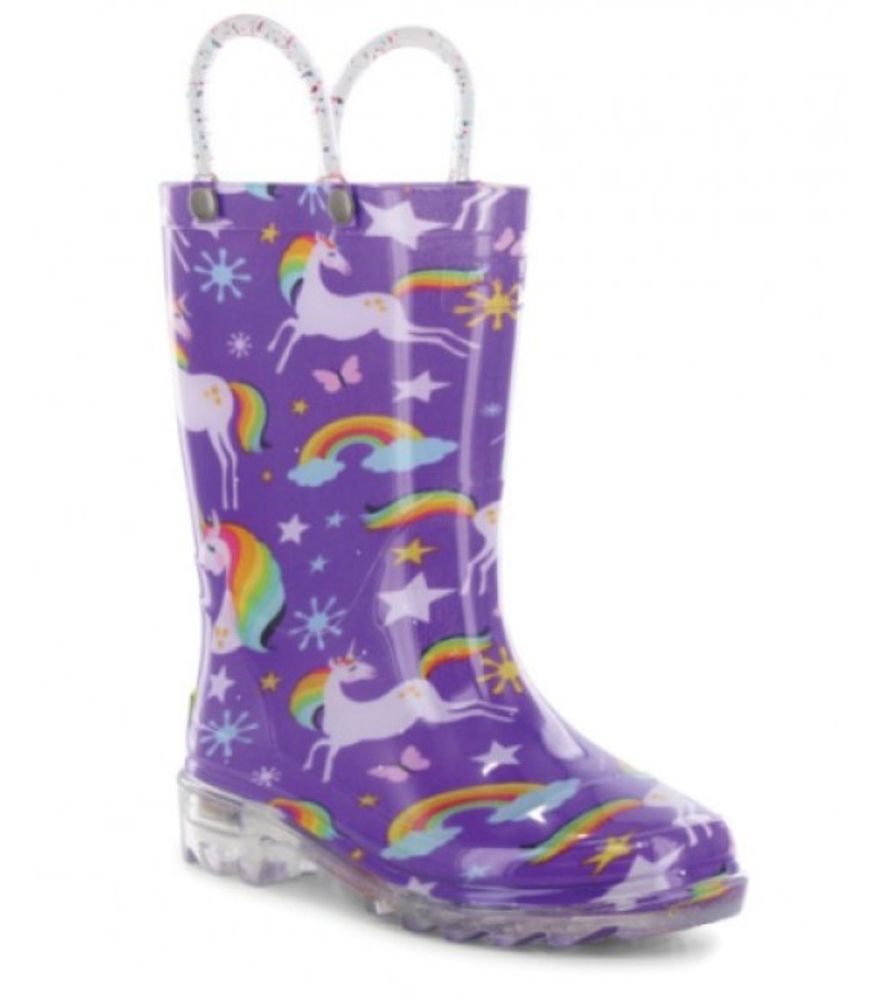 Western Chief, Girls Rainbow Unicorn Lighted PVC Rain Boot, 2412896B
